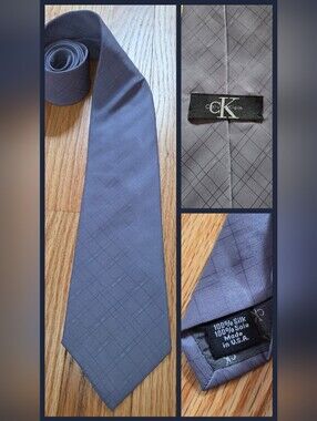 90s Calvin Klein 100% Silk Gray Checkered Tie – Classic 3.5" Width